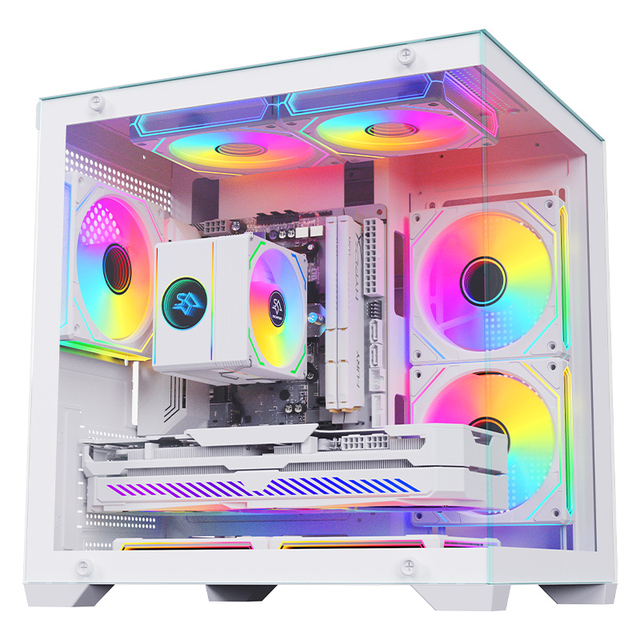 Competitive Micro ATX PC Case Mid Tower Dual Tempered Glass Top Dust Screen Gaming Computer Desktop Snowman OEM Manufacturer