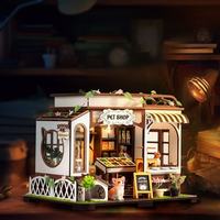 Perlengkapan Furnitur Rumah Boneka Miniatur Kayu Buatan Tangan DIY Puzzle 3D Model Perakitan Mainan dengan Lampu LED untuk Anak-anak