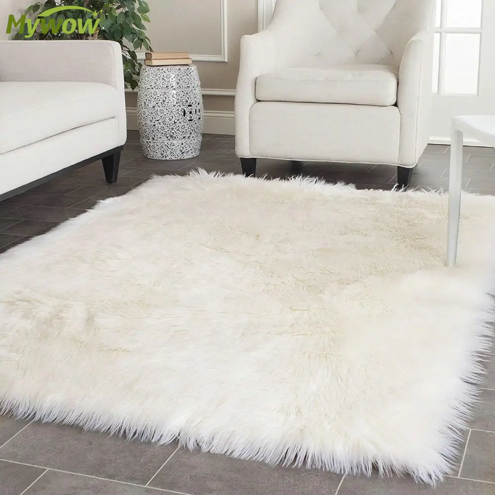 Home Use Anti-slip Soft Fluffy Area Rug White Faux Fur Sheepskin Carpet