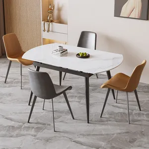 Table à manger nordique extensible en dalle <span class=keywords><strong>de</strong></span> roche carrée et <span class=keywords><strong>ronde</strong></span>, table à manger en marbre blanc italien et ensemble <span class=keywords><strong>de</strong></span> chaises - Product Image 4