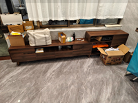 Lemari TV Minimalis Modern MDF Ruang Tamu Kamar Tidur Gaya Farmhouse Penyimpanan Apartemen Kecil Warna Kayu Walnut Kemasan Mail Y