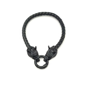 Pulsera de Cuero Trenzado con Cabeza de Lobo Estilo Vikingo Nórdico <span class=keywords><strong>para</strong></span> Hombre, Joyería Dominante - Product Image 5