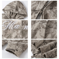 Sweat-shirt à capuche en polaire surdimensionné avec fermeture éclair bidirectionnelle pour homme, lettres camouflage personnalisées par transfert thermique, broderie 3D