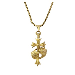 yunnique Gold <b>Cross</b> Skull Pendant Necklace Stainless Steel Men's Hip Hop Gothic Style Jewelry FY122049 - Product Image 5