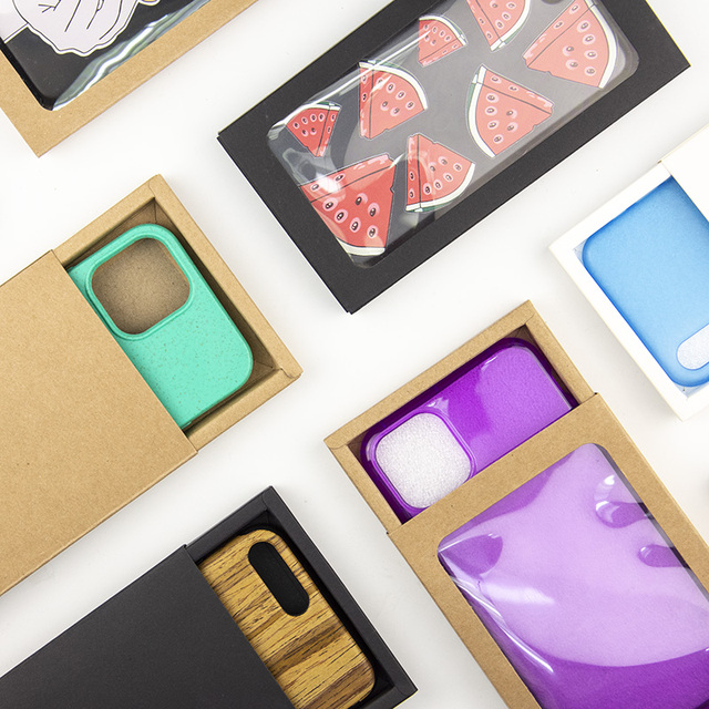Customizable Kraft Paper PVC Clear Window Phone Case Rigid Display Box with Embossing & Matt Lamination Recyclable Packaging