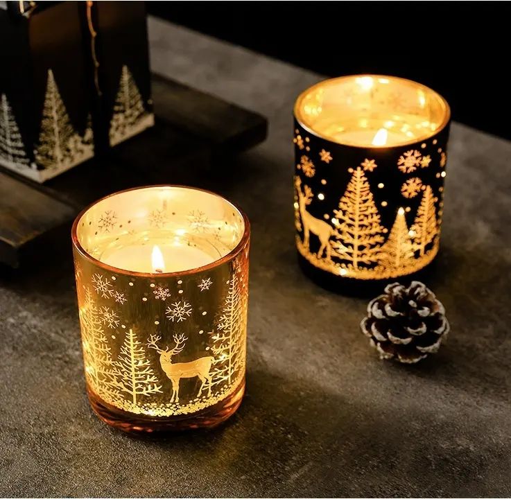 Manufacturer Wholesale Christmas Tree Luxury Glass Jar Scented Candles With LED Light For Christmas Home Decor Gift