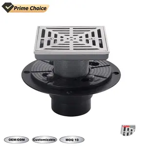 Base with Adjustable Flange Kit PVC Removable Grille Strainer Drain Cover with Screws 304 Stainless Steel Square Floor Drain