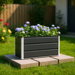 Anthracite Steel Planter 39.37 X 15.75 X 17.72 In <b>Rectangular</b> Outdoor <b>Flower</b> <b>Pot</b> Modern Garden Planter - Product Image 2