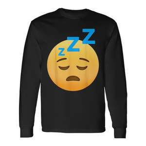 T-shirt à manches longues avec émoticône endormie, design visage endormi Zzz, taille adulte unisexe - Product Image 1