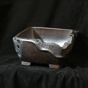 Pot à bonsaï au feu de bois, carré, style Zen Wabi Sabi, fait main, en argile violette - Product Image 4