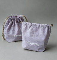 Pochette en tissu violet clair RUNWELL avec cordon de serrage, logo personnalisé imprimé, sac de rangement en coton, sac à cosmétiques, trousse de maquillage, organiseur de voyage