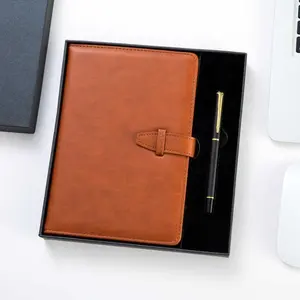 Agenda de bureau livre d'affaires personnalisé Pu couverture rigide Logo personnalisé carnet de notes en cuir Journal ensemble cadeau promotion de l'entreprise