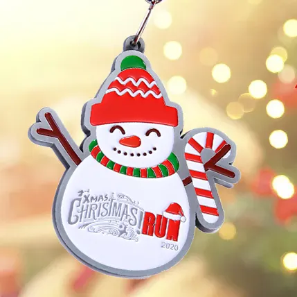 Personalized Free Art High Quality Metal Zinc Alloy Soft Enamel Christmas Metal Ornaments With Ribbon