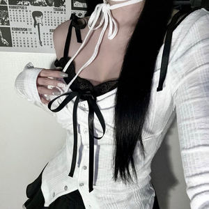 Nouveau haut à manches longues style coréen avec nœud papillon, effet deux pièces, pour femme, collection Printemps-Automne 2026, tenue décontractée - Product Image 2