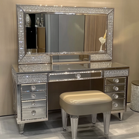 Coiffeuse moderne en bois de chêne avec miroir sur pied éclairé et réglable, ensemble cosmétique au design panneau, style européen pour chambre, salon, appartement