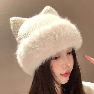 <span class=keywords><strong>Gorros</strong></span> de Punto Y2K, <span class=keywords><strong>Gorros</strong></span> de Invierno con Orejas, Gorro de Punto con Orejas de Gato, Gorro de Punto Cálido para Otoño e Invierno - Product Image 3