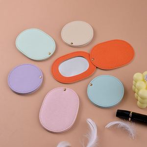 Wholesale Portable Customizable LOGO PU Round Leather <b>Makeup</b> Mirrowith Logo for Small Gift - Product Image 3