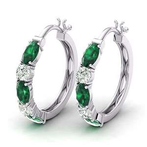 Orecchini a Cerchio E2407 con Gemma Verde, Argento 925, Taglio Brillante Rotondo, Gioielli Classici da Sposa per Donna - Product Image 3