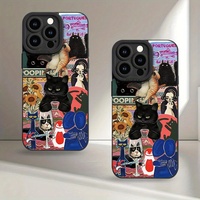 Coque de téléphone antichoc en TPU souple avec motif floral et chat noir mignon, pour iPhone 14, 15, 16 Plus, 17 Pro Max – Vente en gros