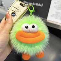 Porte-clés et pendentif de sac en peluche en forme de renard mignon à grande bouche et petit charbon de bois