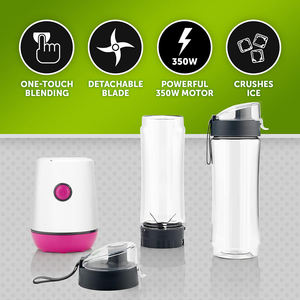 主动个人搅拌机和冰沙制造商 | 350W | 2个便携式混合活性瓶 (600毫升) | 防漏盖 | 白色和粉色 - Product Image 3