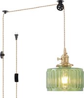 Luminaire suspendu vintage réglable en cuivre avec verre rayé transparent et stratifié pour îlot de cuisine, salle à manger, couloir, LED central