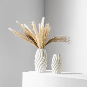 INS 3D 인쇄 화이트 세라믹 꽃병 튤립을위한 현대 보헤미안 꽃병 독특한 원뿔 패턴 꽃병 거실 홈 장식