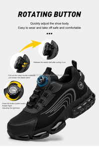 Chaussures de sécurité unisexes en cuir microfibre noir, antidérapantes, à laçage rapide, design sport, dessus en cuir, été - Product Image 4