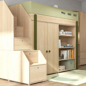 Экономия пространства красочная низкая кровать-чердак деревянная кровать с двумя кроватями с лестницей и ограждениями для детей - Product Image 5