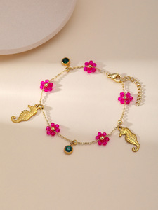 Summer Ocean Boho Beach <b>Bracelets</b> Jewelry 18K Gold Plating Seahorse Conch Starfish Charm Colorful Stone <b>Shell</b> Pendant <b>Bracelet</b> - Product Image 6