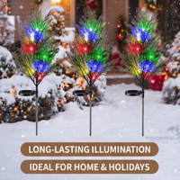 Lampe solaire IP65 en forme de bâton de conifère artificiel avec faisceau blanc chaud à 360° et contrôle par capteur de lumière pour jardin