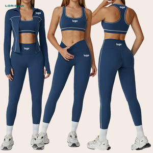 Ensemble de yoga actif pour femmes, veste zippée ample à col montant et leggings taille haute, vêtements de sport de plein air, salle de sport, fitness - Product Image 1