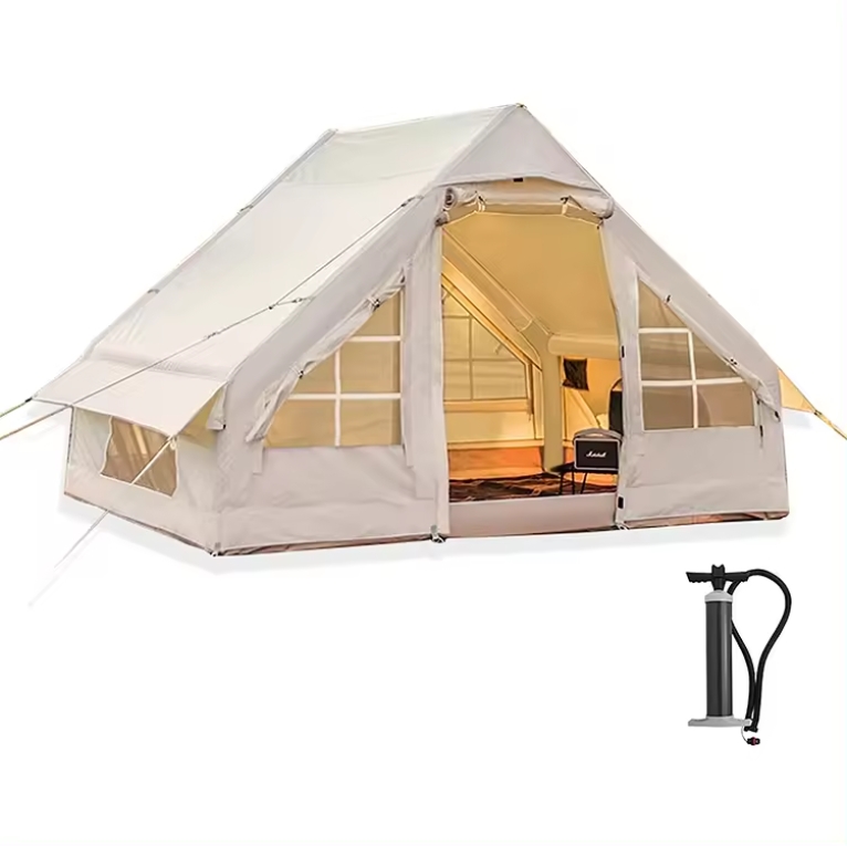 Barraca inflável para acampamento ao ar livre, grande portátil para glamping, barraca de cabine à prova d'água com pólos de ar para viagens em família