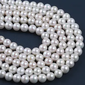 ZHUJI 12-15mm AAA Natural White Edison forma redonda perla hebra para mujeres waering