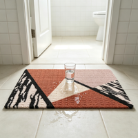 Tapis de porte moderne en polyester oriental personnalisé, motif géométrique color block, avec envers antidérapant en PVC, imprimé abstrait terracotta