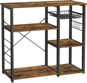 厨房面包架复古实用储物架微波炉架三层桌子，用于香料架组织器工作站