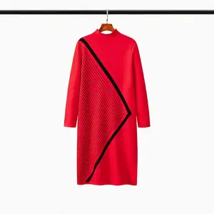 Schöne neue Mode rot elegante Langarm Kleid Mode Kleidung Damen kleider