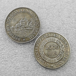 Pièces commémoratives de style antique du Brésil 1900 (400, 1000, 2000 Réis) - 400e anniversaire de la découverte - Cadeaux, Décoration d'intérieur - Product Image 2
