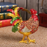 SHINNYGIFTS grande taille FengShui métal coq décoration boîte étain diamant pour bureau à domicile ornements plaqué Technique