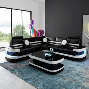 Juego de Sofás Seccionales de Diseño Europeo Moderno en Cuero Sintético con Luz LED y Relleno de Esponja para Salas de Estar de Apartamentos y Villas - Product Image 1
