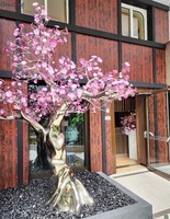 Arbre floral décoratif extérieur en acier inoxydable poli, design abstrait torsadé, moderne, soudé, grande œuvre d'art métallique personnalisée