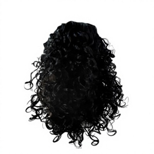 Peluca Sintética Negra Natural con Ondas Profundas y Rizadas, con Flequillo, sin Pegamento, de Alta Densidad, Resistente al Calor - Product Image 1