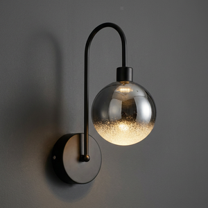Lámpara de Pared Moderna de Metal Negro con Pantalla Redonda de Vidrio, Bombilla LED E27, para Dormitorio - Product Image 1