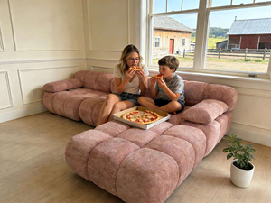 Dusty Pink Bubble-block Velour Compressed <b>Sofa</b> Vacuum Sealed Modular L-shaped Sectional Family Leisure Small Space Couch - Product Image 4