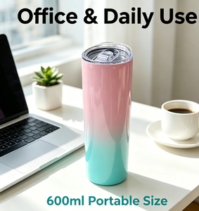 Vaso Térmico de Acero Inoxidable Recto con Degradado de Color de 600 ml, Tapa Transparente Antiderrames para Botella de Agua de Viaje Diaria - Product Image 2