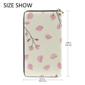 Cartera Minimalista con Cierre y Estampado de Hojas Rosas, Cartera de Mano de Cuero Vegano Blanco Crema con 12 Ranuras para Tarjetas para Mujeres y Niñas - Product Image 2