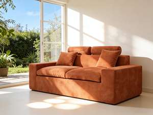 Ensemble de canapés sectionnels modernes en suède terre cuite de qualité supérieure, rembourrés en mousse sans armature, tissu personnalisé, pour salon, emballé sous vide - Product Image 2