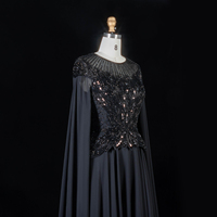 Robe de bal élégante en mousseline avec appliques et perles Sharon Said SS104, style musulman, pour soirée formelle, robe de mariée avec cape, inspirée des tenues arabes saoudiennes