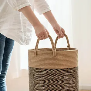 Haut cylindre fourre-tout corde coton panier sac couche caddy sac enfants coton corde panier de rangement