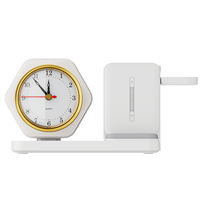 Support de charge sans fil 15W avec lampe, horloge, veilleuse et indicateur LED, design pliable pour téléphones portables, écouteurs et montres connectées